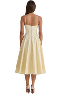vestido midi de algodão cor limão com corte princesa