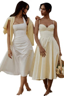 vestido midi de algodão cor limão com corte princesa