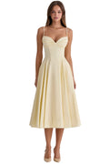 vestido midi de algodão cor limão com corte princesa