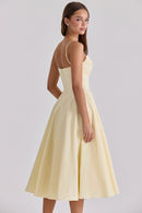 vestido midi de algodão cor limão com corte princesa