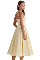 vestido midi de algodão cor limão com corte princesa