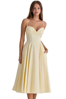 vestido midi de algodão cor limão com corte princesa