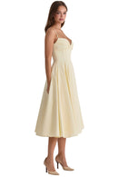 vestido midi de algodão cor limão com corte princesa